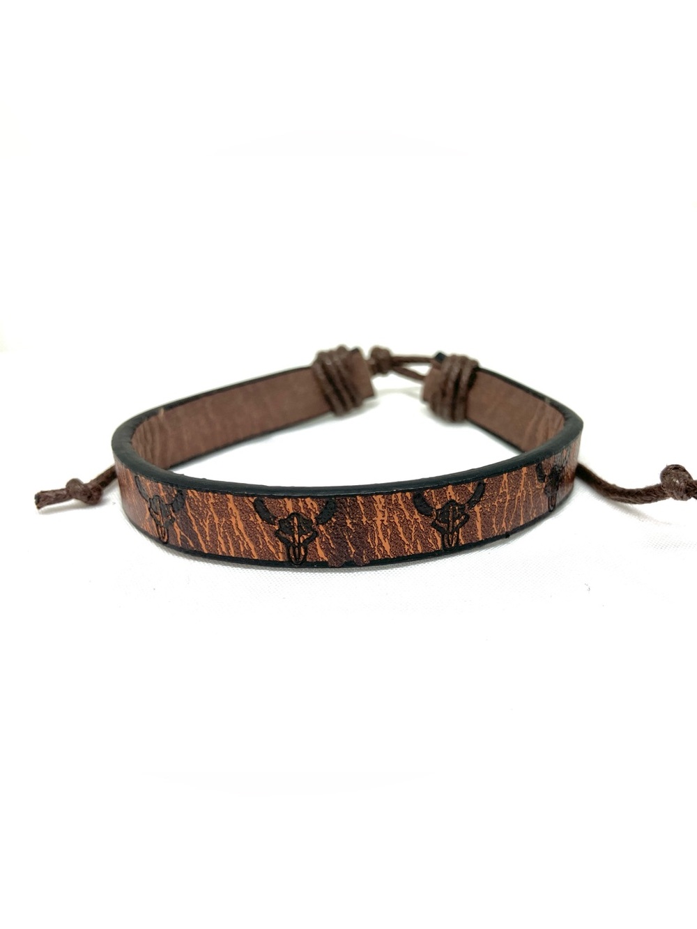 Handmade Braided Leather Bracelet - Dark Brown cattle head